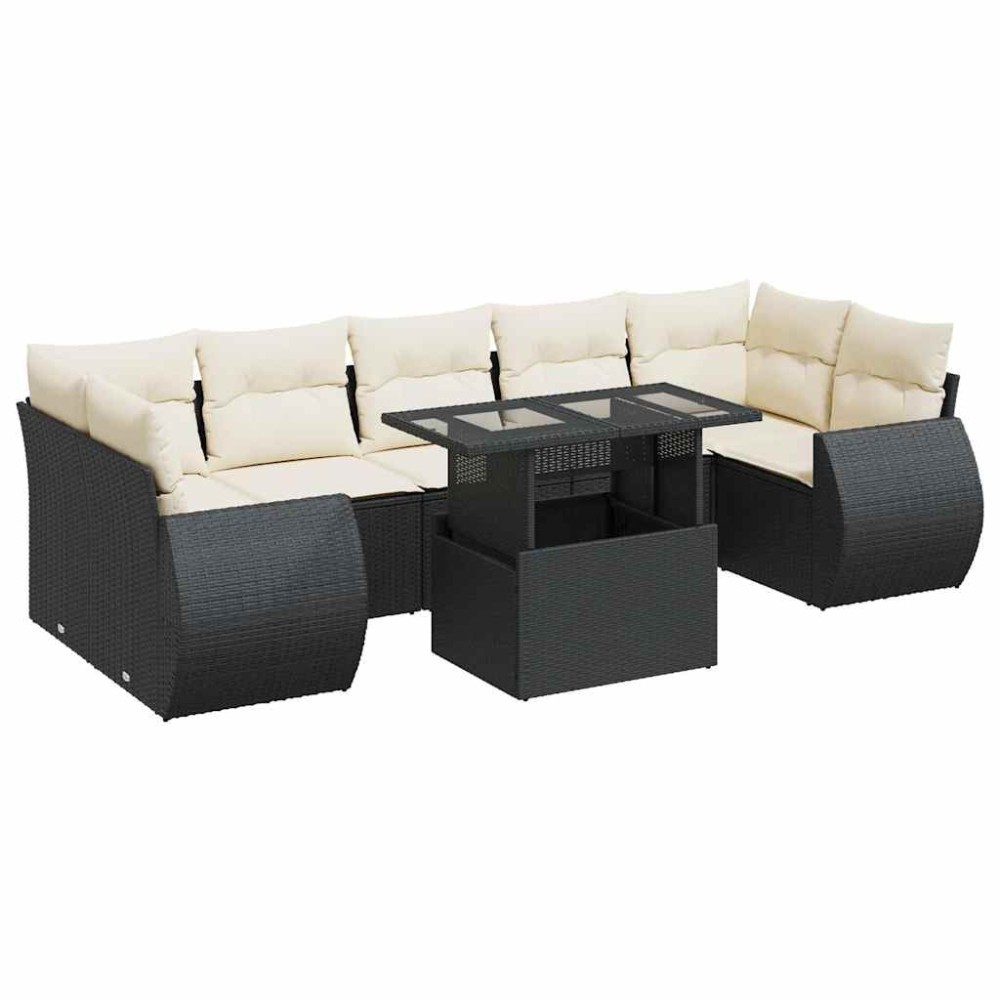 vidaXL Set mobilier de grădină cu perne, 8 piese, negru, poliratan