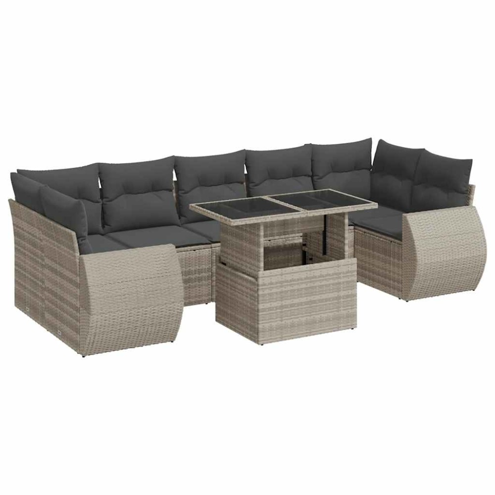 vidaXL Set mobilier de grădină cu perne, 8 piese gri deschis poliratan