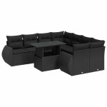 vidaXL Set mobilier de grădină cu perne, 9 piese, negru, poliratan vidaXL Set mobilier de grădină cu perne, 9 piese, negru, poliratan