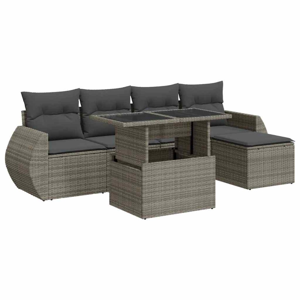 vidaXL Set mobilier grădină cu perne, 6 piese, gri, poliratan