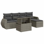 vidaXL Set mobilier grădină cu perne, 6 piese, gri, poliratan