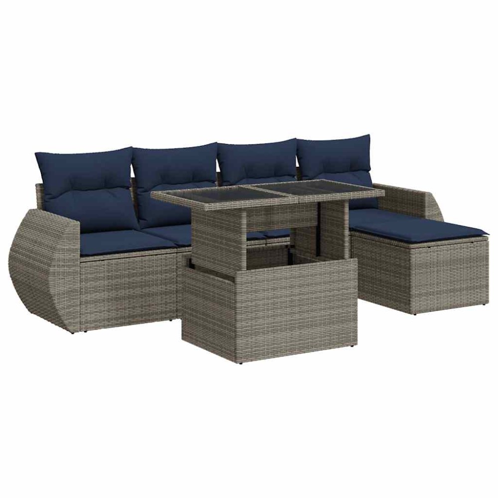 vidaXL Set mobilier grădină cu perne 6 piese gri poliratan/lemn acacia