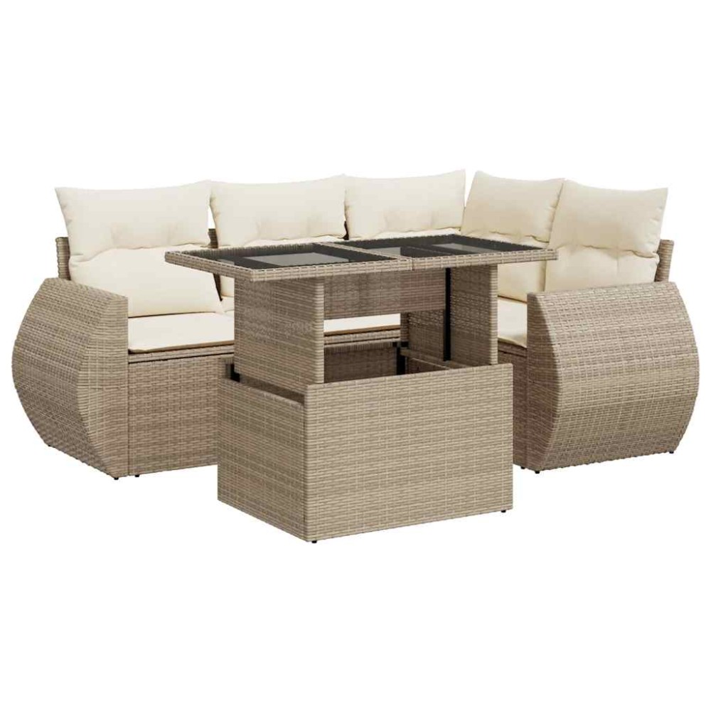 vidaXL Set canapele de grădină cu perne, 5 piese, bej, poliratan