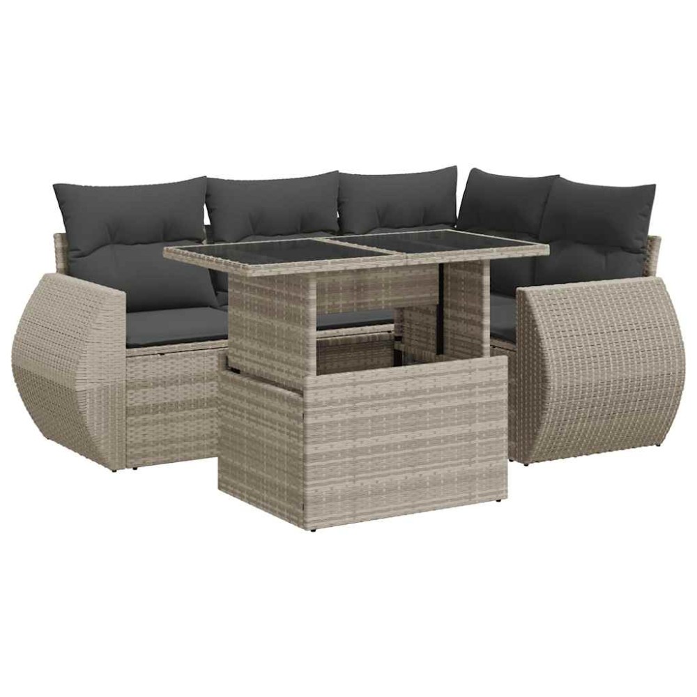 vidaXL Set canapele de grădină cu perne, 5 piese gri deschis poliratan
