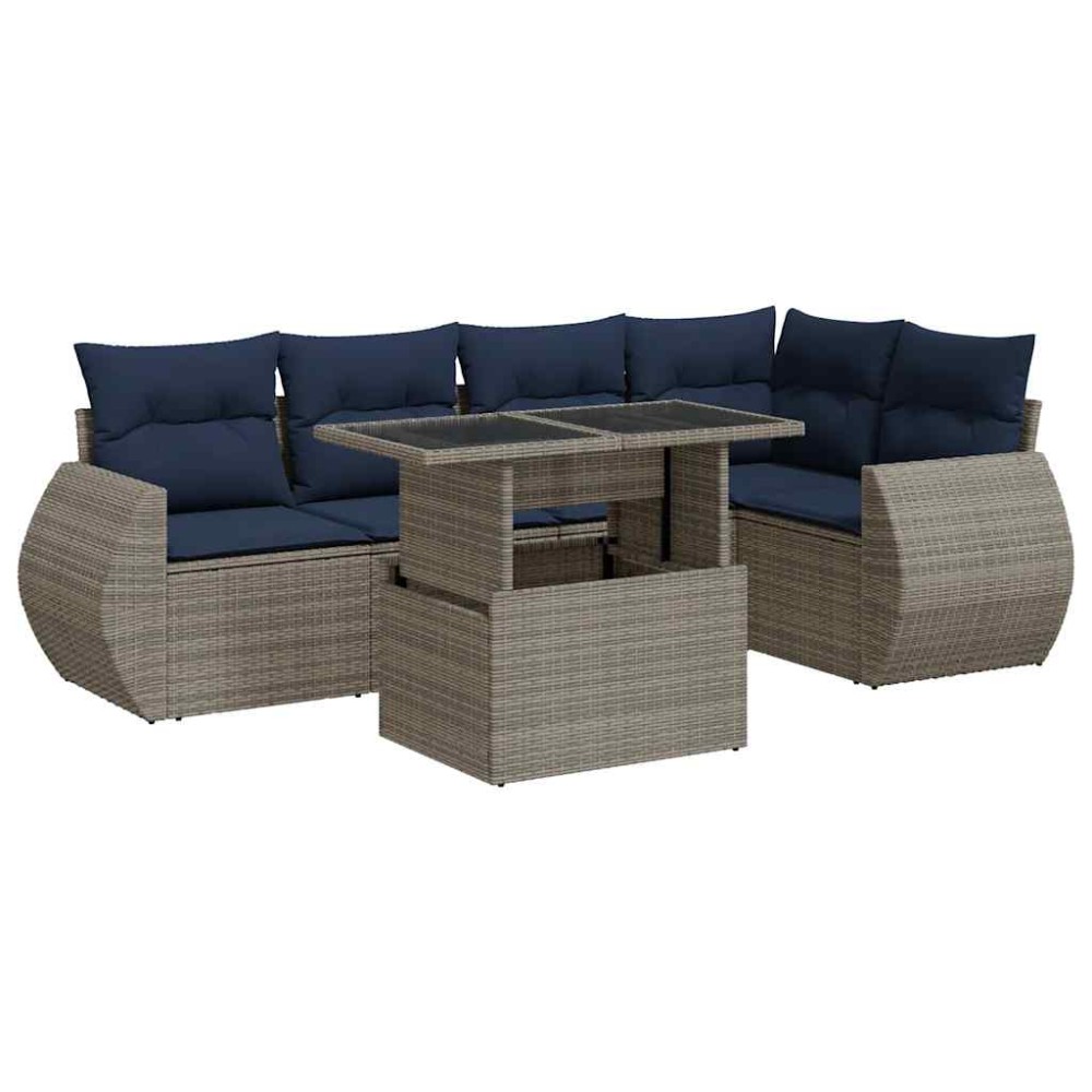 vidaXL Set mobilier grădină cu perne 6 piese gri poliratan/lemn acacia