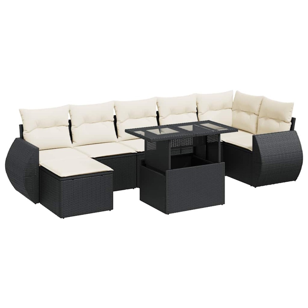 vidaXL Set mobilier de grădină cu perne, 8 piese, negru, poliratan