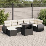 vidaXL Set mobilier de grădină cu perne, 8 piese, negru, poliratan vidaXL Set mobilier de grădină cu perne, 8 piese, negru, poliratan