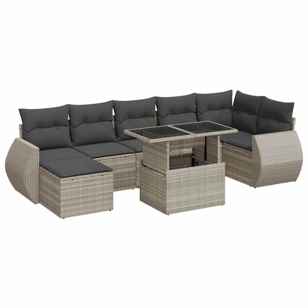 vidaXL Set mobilier de grădină cu perne, 8 piese gri deschis poliratan