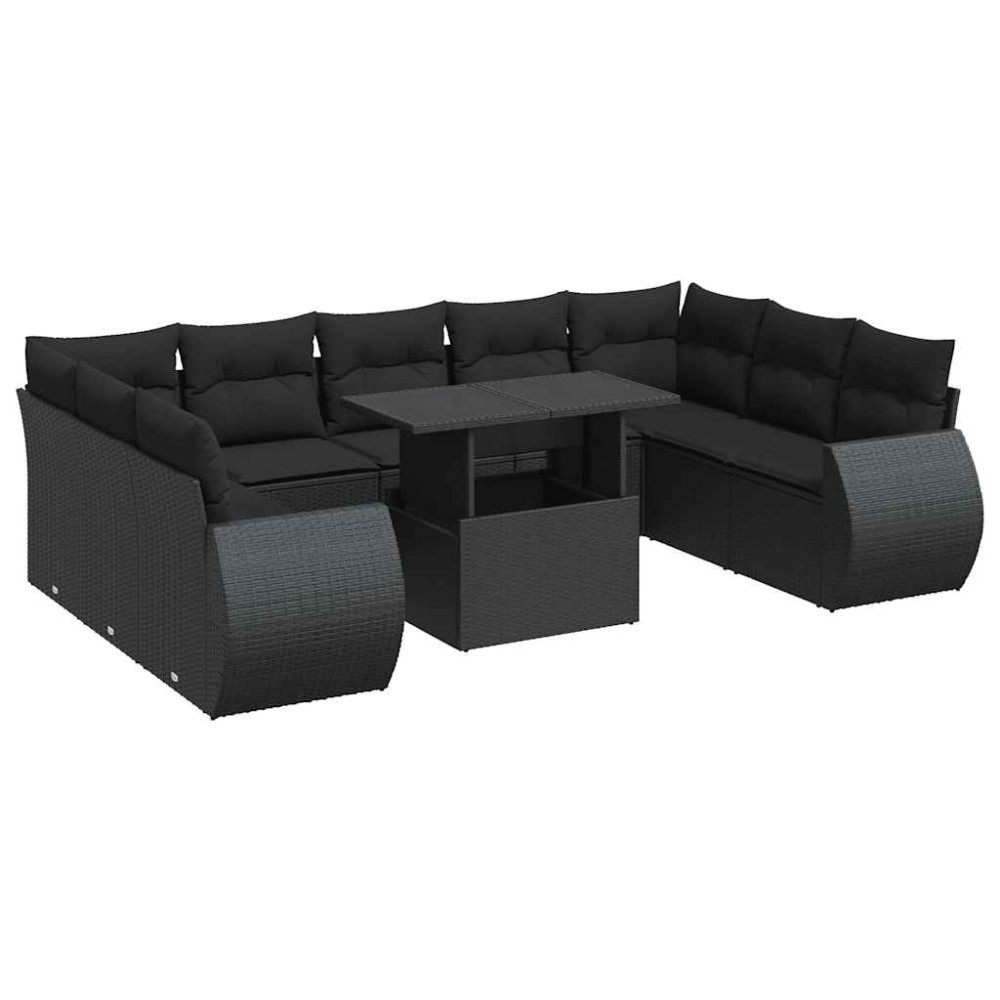 vidaXL Set canapele de grădină cu perne, 10 piese, negru, poliratan