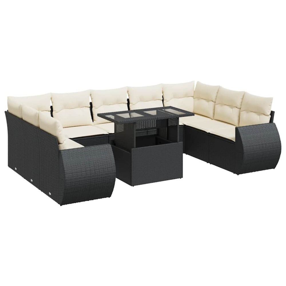 vidaXL Set canapele de grădină cu perne, 10 piese, negru, poliratan