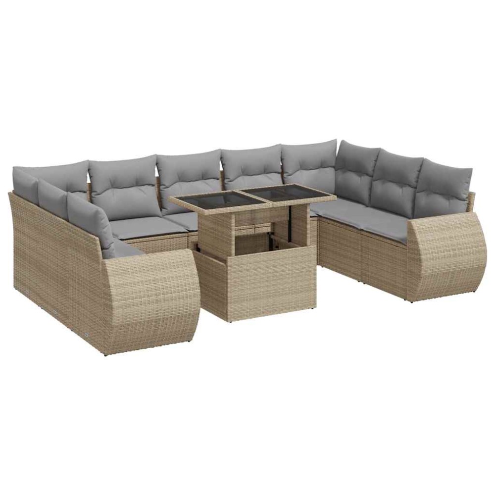 vidaXL Set canapele de grădină cu perne, 10 piese, bej, poliratan