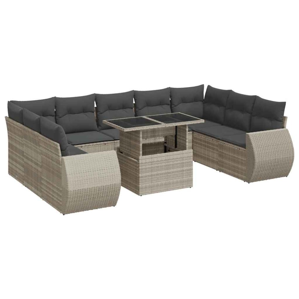 vidaXL Set canapele de grădină cu perne 10 piese gri deschis poliratan