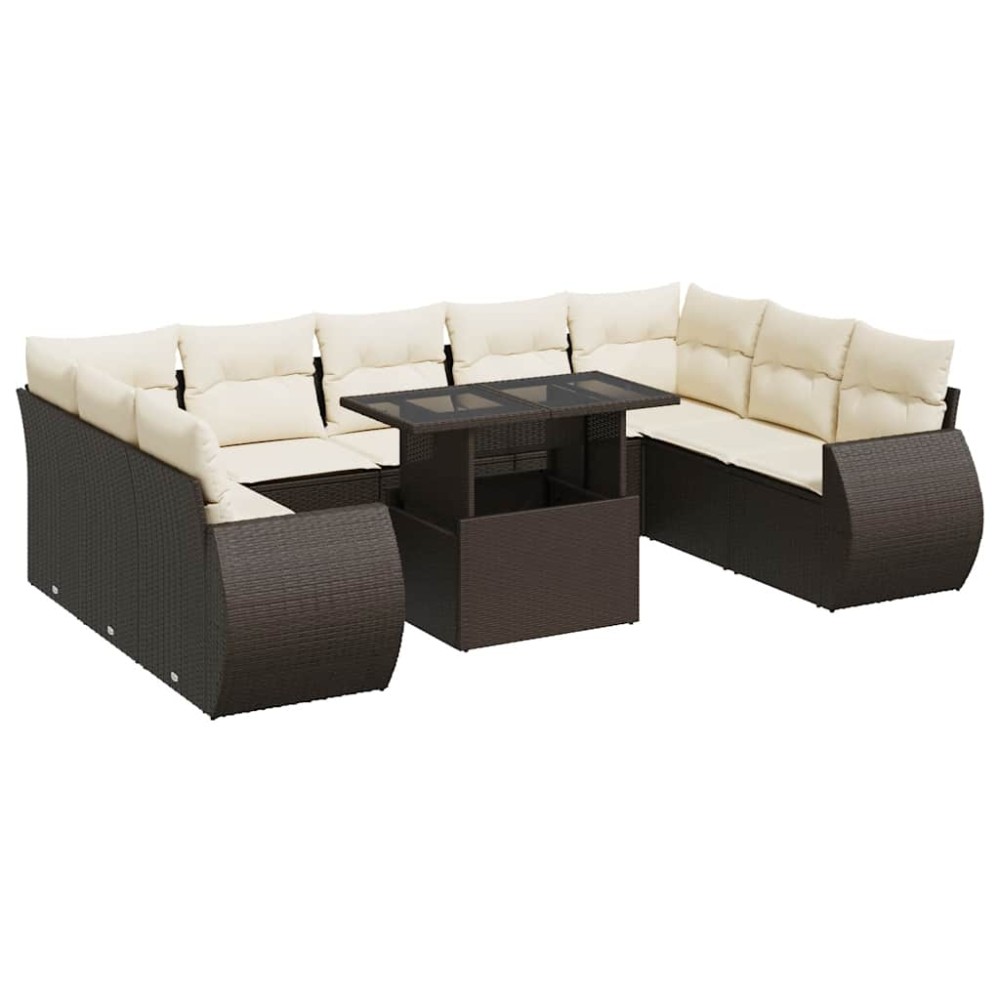 vidaXL Set canapele de grădină cu perne, 10 piese, maro, poliratan