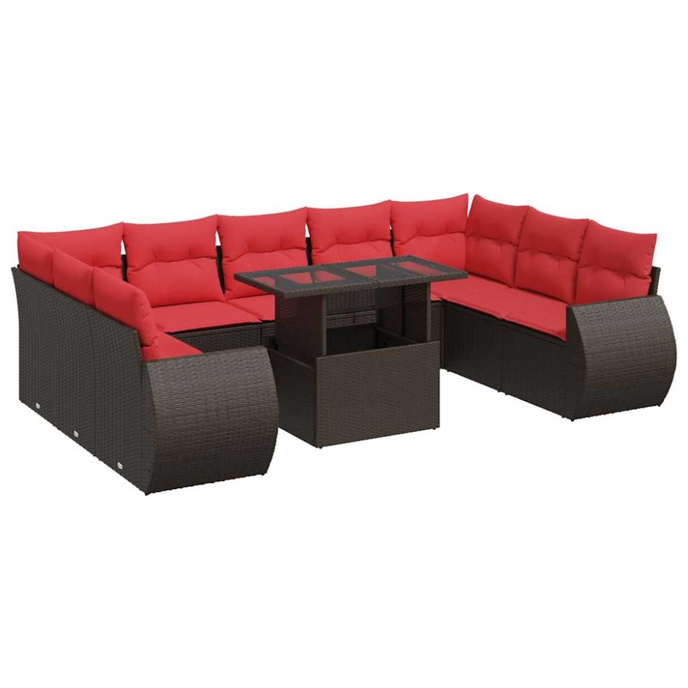 vidaXL Set canapele de grădină cu perne, 10 piese, maro, poliratan