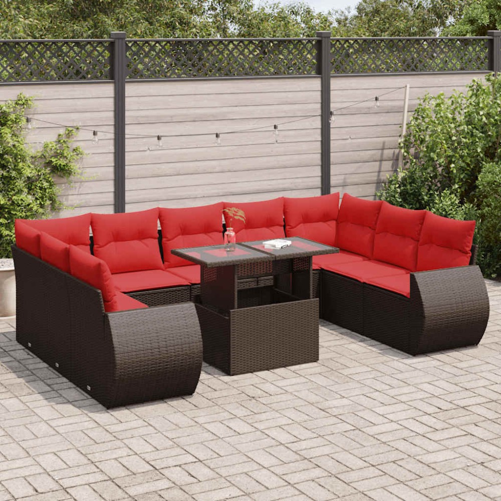 vidaXL Set canapele de grădină cu perne, 10 piese, maro, poliratan