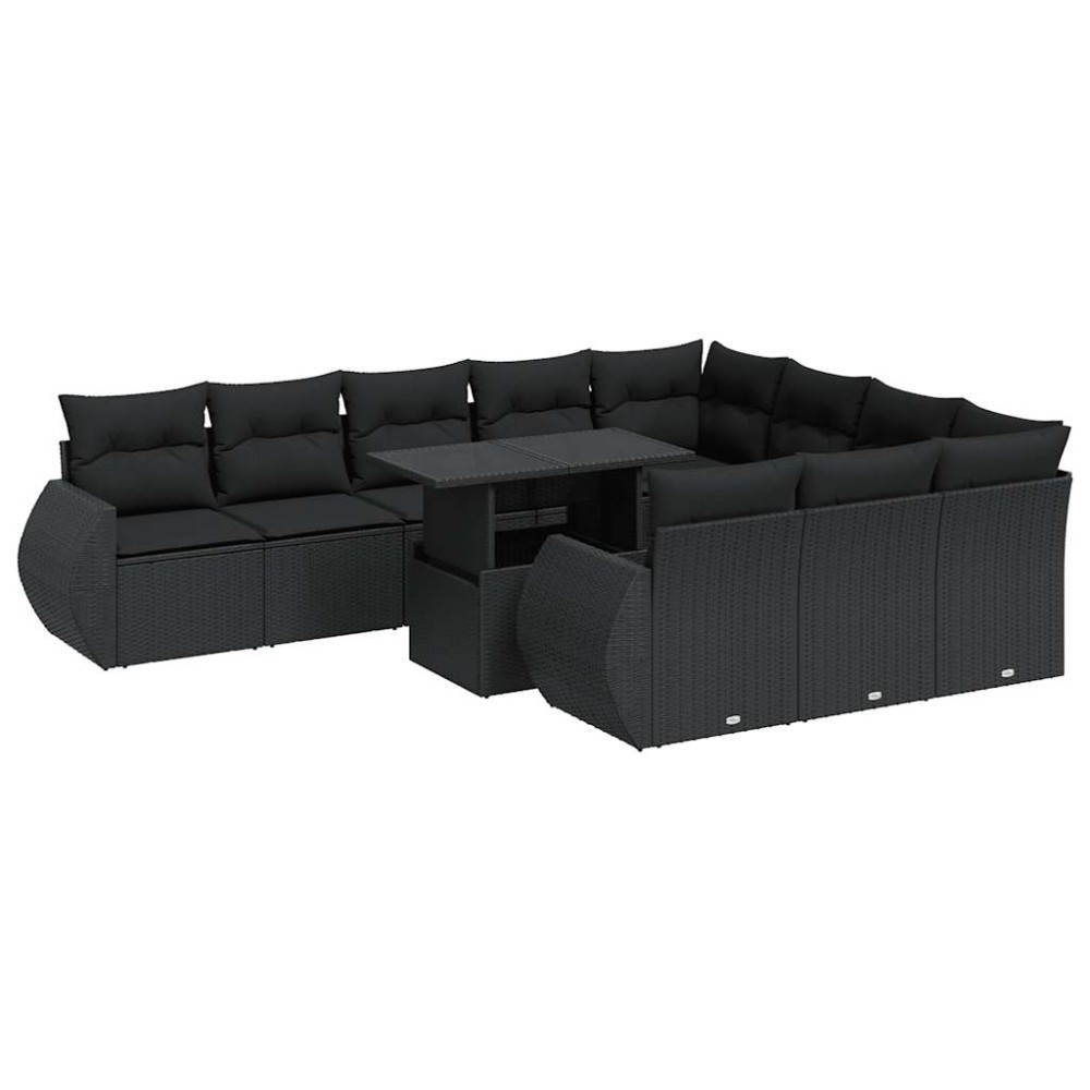 vidaXL Set canapele de grădină cu perne, 11 piese, negru, poliratan