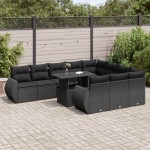 vidaXL Set canapele de grădină cu perne, 11 piese, negru, poliratan vidaXL Set canapele de grădină cu perne, 11 piese, negru, poliratan