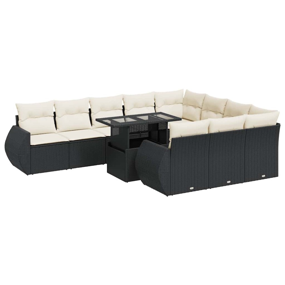 vidaXL Set canapele de grădină cu perne, 11 piese, negru, poliratan