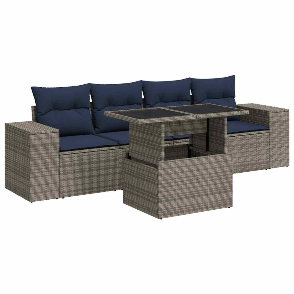 vidaXL Set canapea de grădină cu perne, 5 piese, poliratan/lemn acacia