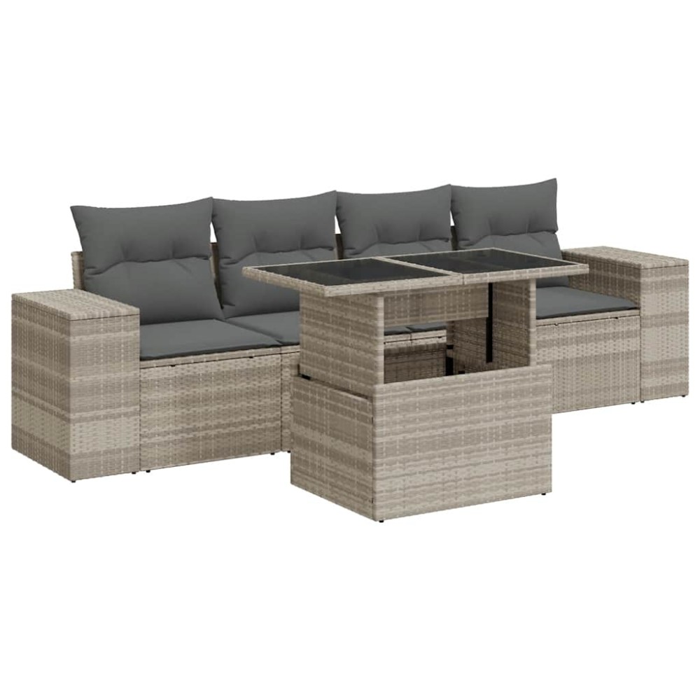 vidaXL Set canapele de grădină cu perne, 5 piese gri deschis poliratan