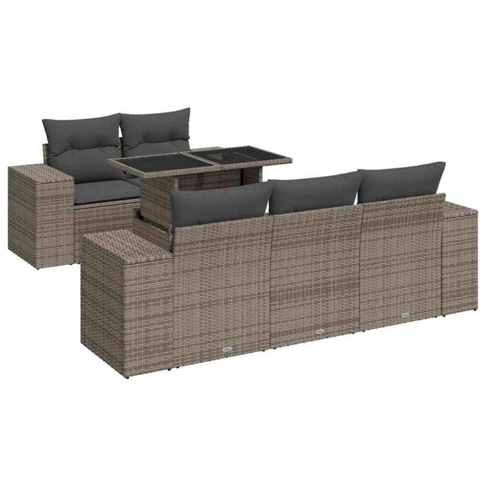 vidaXL Set mobilier grădină cu perne, 6 piese, gri, poliratan