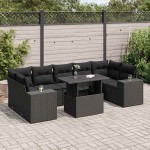 vidaXL Set mobilier de grădină cu perne, 8 piese, negru, poliratan