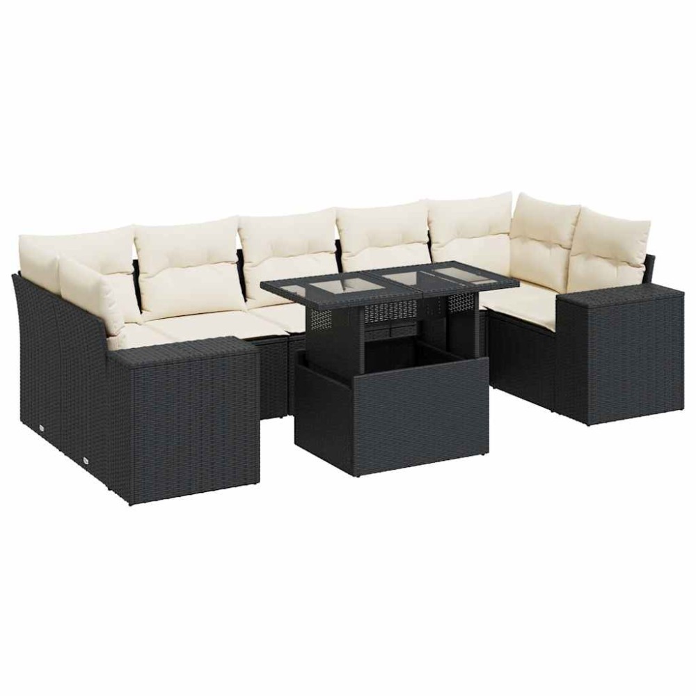 vidaXL Set mobilier de grădină cu perne, 8 piese, negru, poliratan