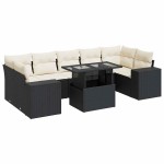 vidaXL Set mobilier de grădină cu perne, 8 piese, negru, poliratan vidaXL Set mobilier de grădină cu perne, 8 piese, negru, poliratan