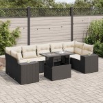 vidaXL Set mobilier de grădină cu perne, 8 piese, negru, poliratan vidaXL Set mobilier de grădină cu perne, 8 piese, negru, poliratan