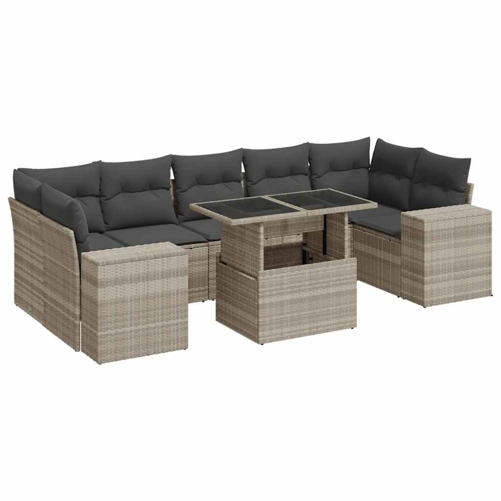 vidaXL Set mobilier de grădină cu perne, 8 piese gri deschis poliratan