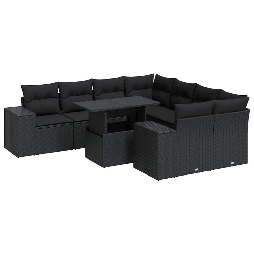 vidaXL Set mobilier de grădină cu perne, 9 piese, negru, poliratan