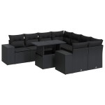 vidaXL Set mobilier de grădină cu perne, 9 piese, negru, poliratan