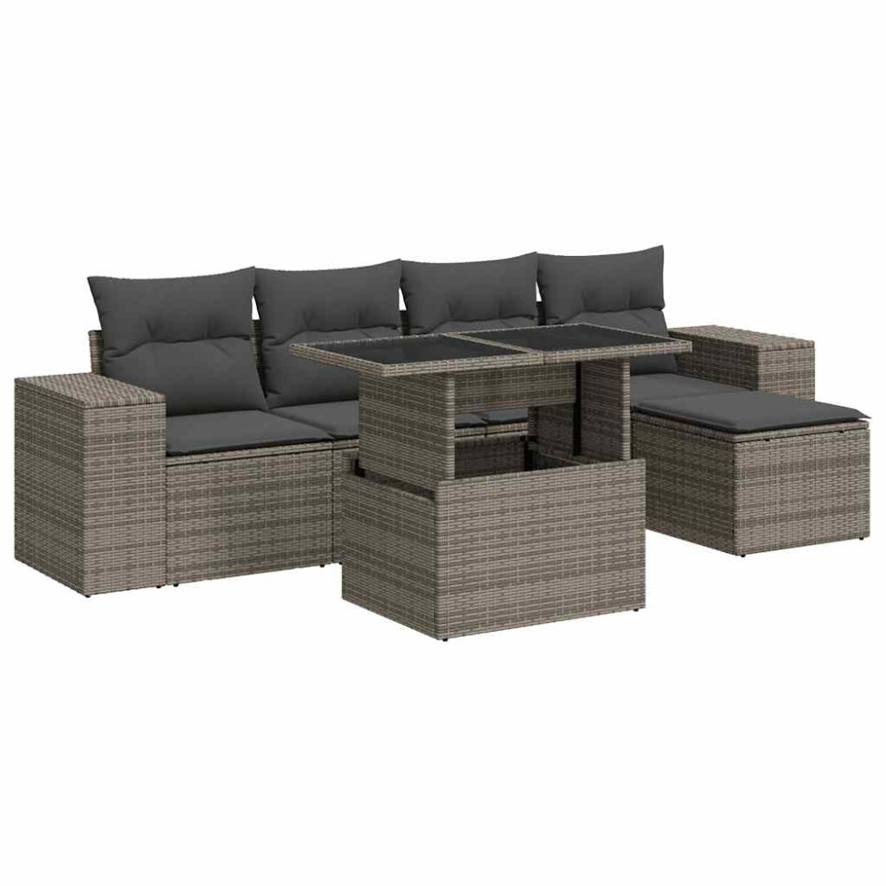 vidaXL Set mobilier grădină cu perne, 6 piese, gri, poliratan