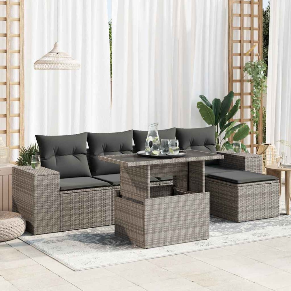 vidaXL Set mobilier grădină cu perne, 6 piese, gri, poliratan
