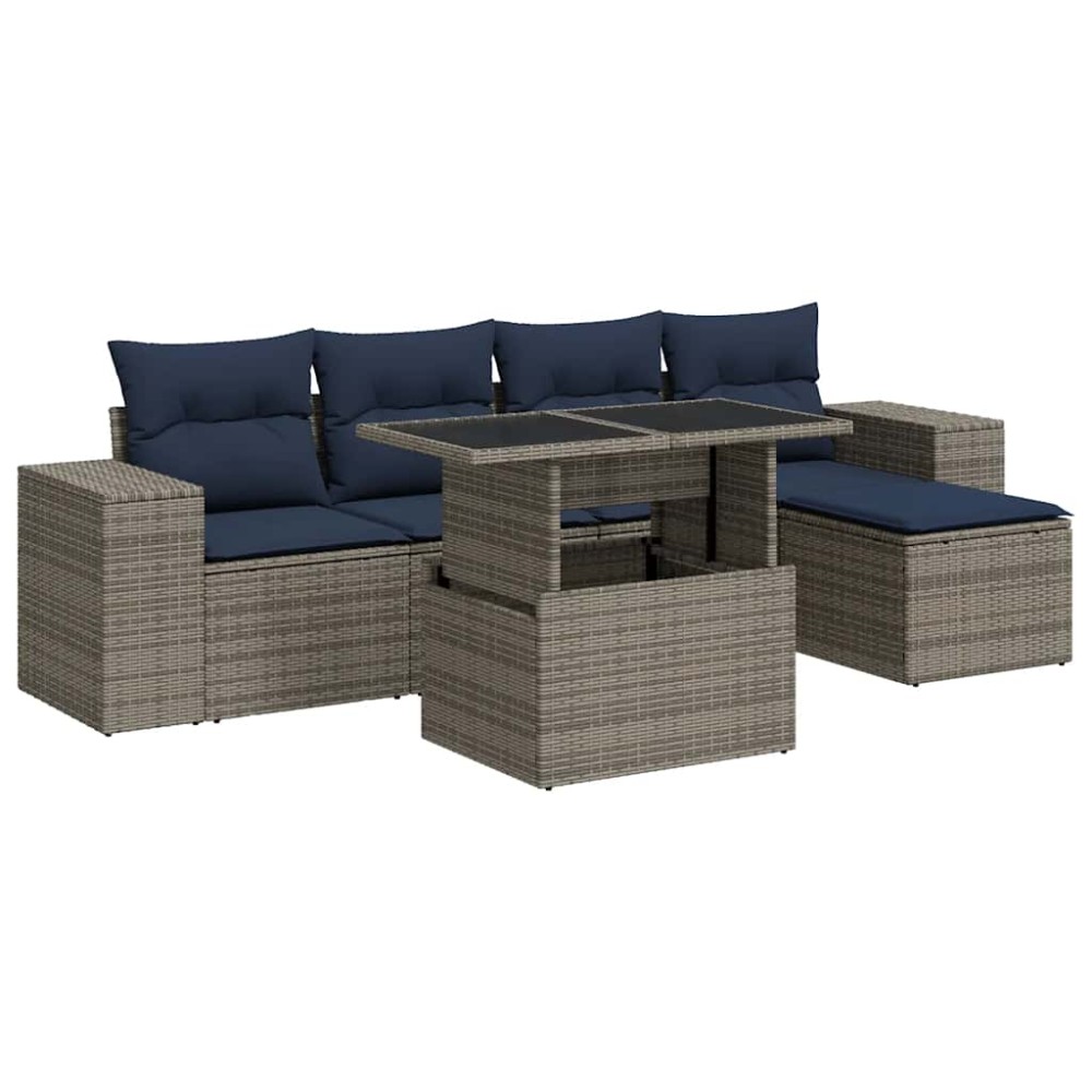 vidaXL Set mobilier grădină cu perne 6 piese gri poliratan/lemn acacia