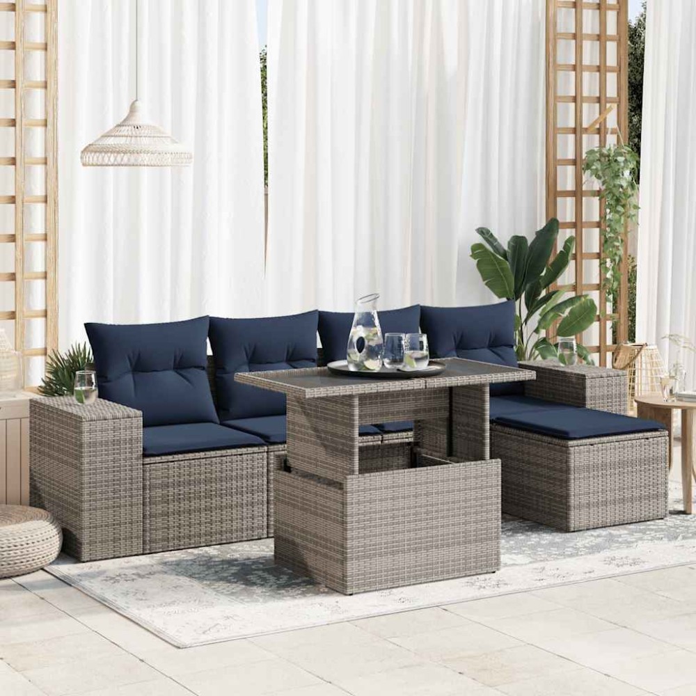 vidaXL Set mobilier grădină cu perne 6 piese gri poliratan/lemn acacia