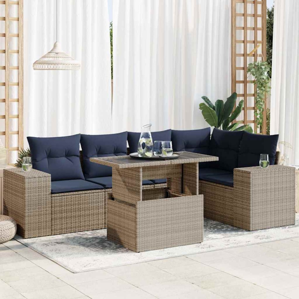 vidaXL Set mobilier grădină perne 6 piese negru poliratan/lemn acacia