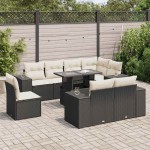 vidaXL Set mobilier de grădină cu perne, 9 piese, negru, poliratan