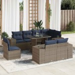 vidaXL Set mobilier grădină cu perne 9piese gri poliratan/lemn acacia