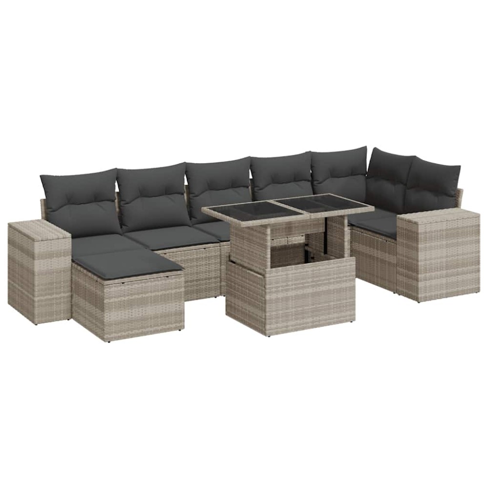 vidaXL Set mobilier de grădină cu perne, 8 piese gri deschis poliratan