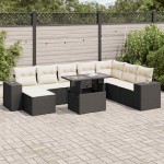 vidaXL Set mobilier de grădină cu perne, 9 piese, negru, poliratan vidaXL Set mobilier de grădină cu perne, 9 piese, negru, poliratan