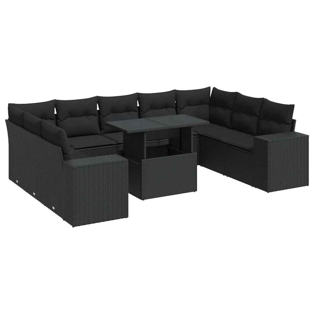 vidaXL Set canapele de grădină cu perne, 10 piese, negru, poliratan