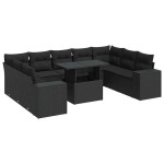 vidaXL Set canapele de grădină cu perne, 10 piese, negru, poliratan