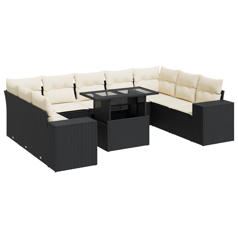 vidaXL Set canapele de grădină cu perne, 10 piese, negru, poliratan