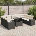 vidaXL Set canapele de grădină cu perne, 10 piese, negru, poliratan vidaXL Set canapele de grădină cu perne, 10 piese, negru, poliratan