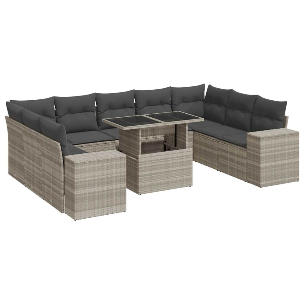 vidaXL Set canapele de grădină cu perne 10 piese gri deschis poliratan