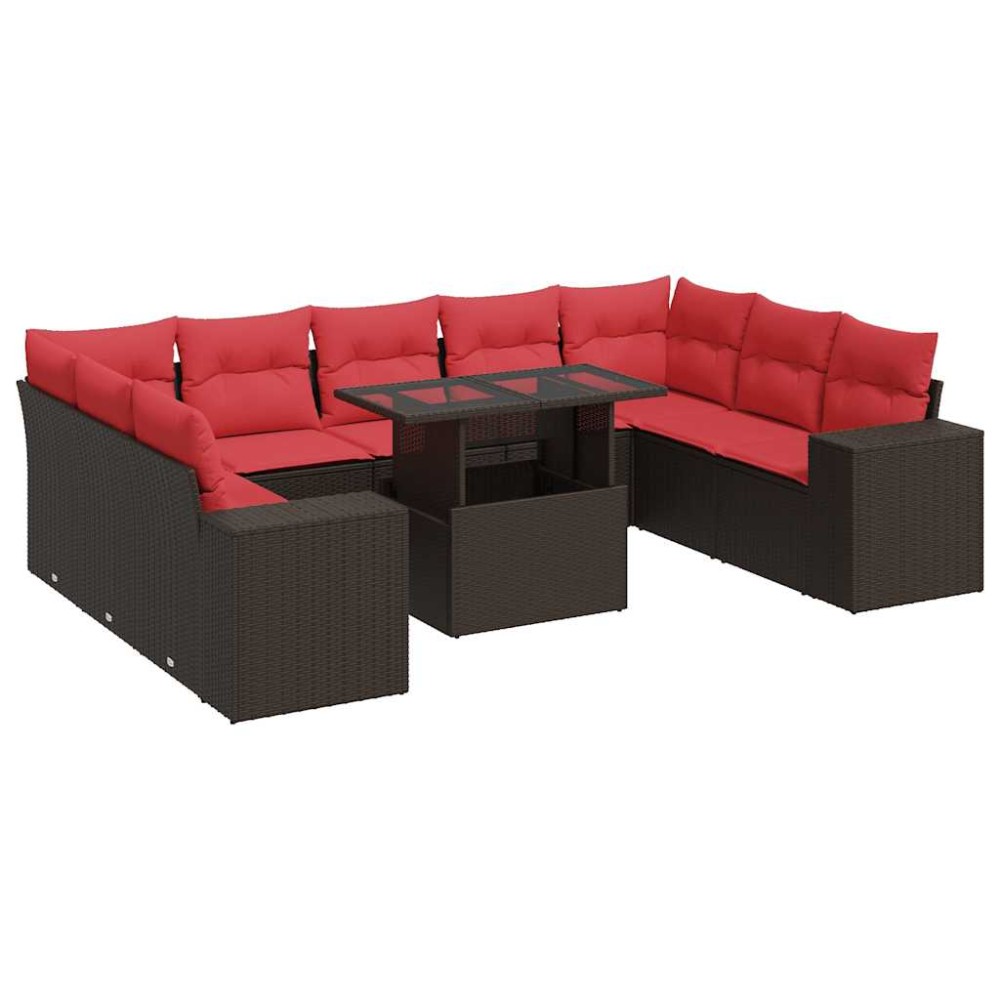 vidaXL Set canapele de grădină cu perne, 10 piese, maro, poliratan