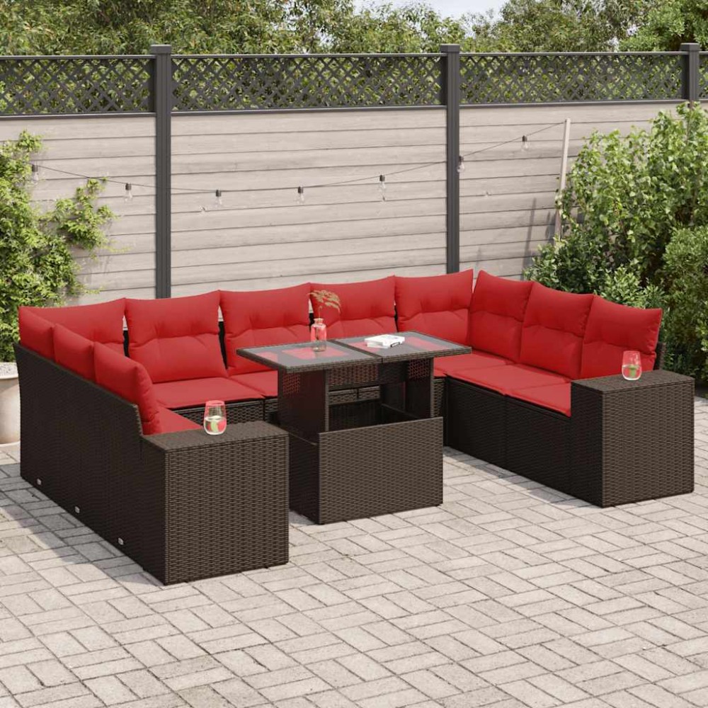 vidaXL Set canapele de grădină cu perne, 10 piese, maro, poliratan