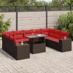 vidaXL Set canapele de grădină cu perne, 10 piese, maro, poliratan
