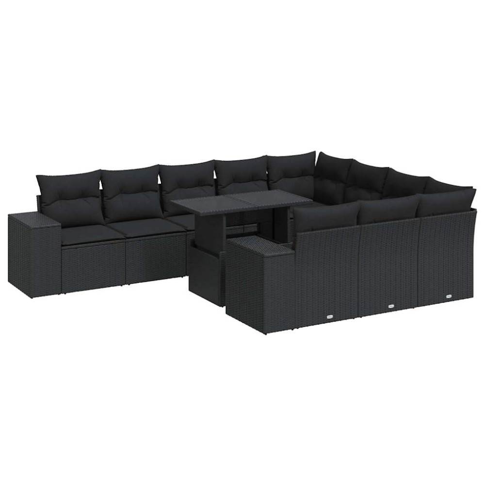 vidaXL Set canapele de grădină cu perne, 11 piese, negru, poliratan